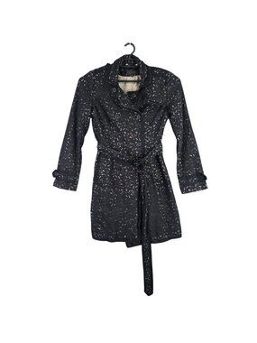 Womens Banana Republic Black Lace Belted Trench Coat With Lining Cotton Blend M